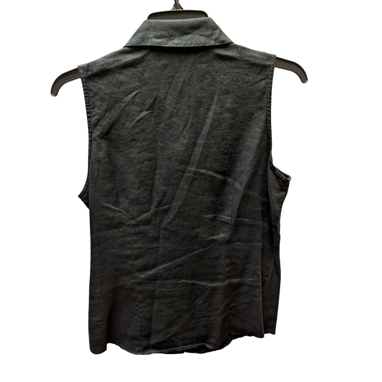 Jones New York Linen Ruffle Sleeveless Blouse Womens 6P Charcoal Black Vest Top