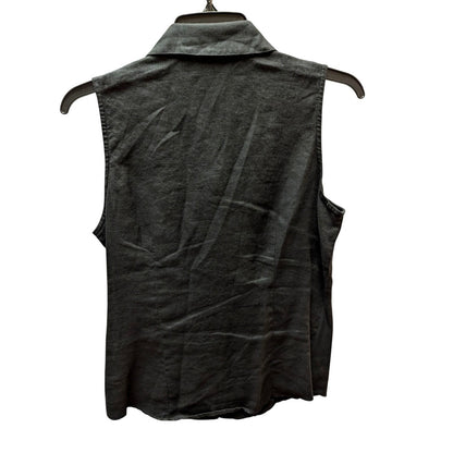 Jones New York Linen Ruffle Sleeveless Blouse Womens 6P Charcoal Black Vest Top