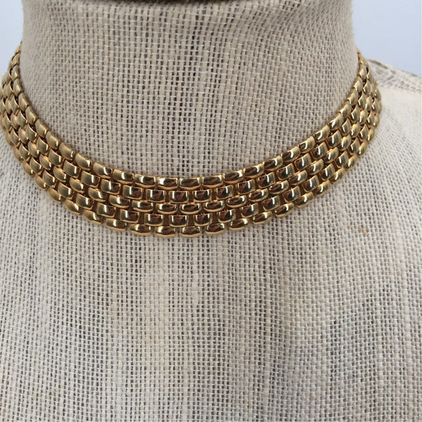 Vintage Fashion Necklace Choker collar DOM goldtone Reticulated Bendable CHUNKY