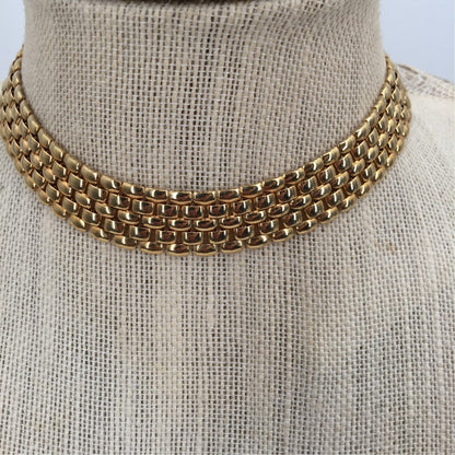 Vintage Fashion Necklace Choker collar DOM goldtone Reticulated Bendable CHUNKY