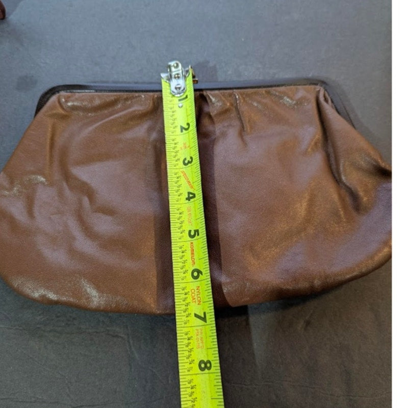 Vintage Italian Brown Leather Frame Clutch Purse MCM Minimalist 11X7 Academia