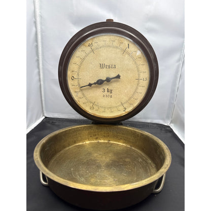 Vintage WESTA 3 KG scale wall mound brass bowl Germany European Farmhouse