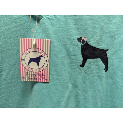 Southern Girl Prep SMALL NEW SHORT  Sleeve Shirt Cotton TEAL BLUE WHITE STRIPE
