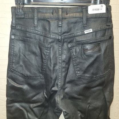 Wrangler Pants black ankle stretch faux leather 25" Waist deep dye $118
