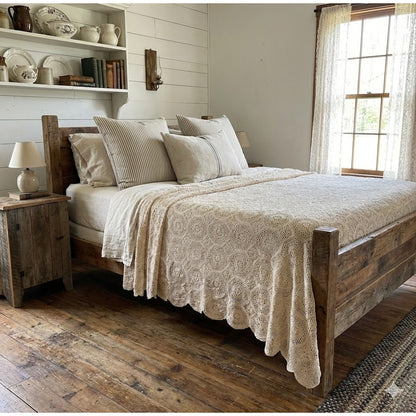Handmade Crochet Cream Blanket Coverlet Blanket Stars Medallion 72" x  86" x