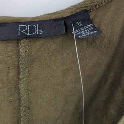 RDI Women's Olive Green Hanky Hem Tunic Top Sharkbite Size 3X Soft Flowy
