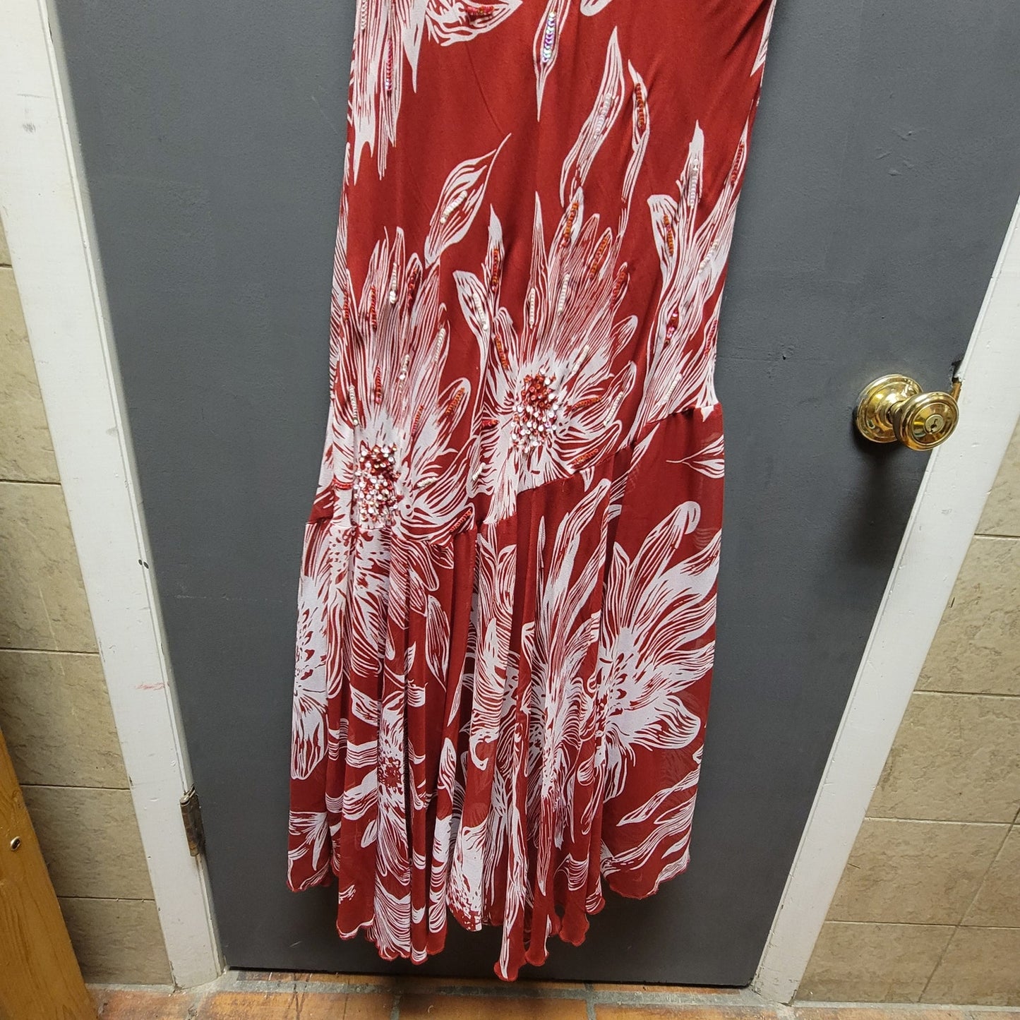 Midnight Velvet 90s Large Sleeveless floral red white maxi dress travel holiday