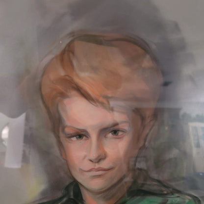 1980's Young man Chalk Pastel Painting Aet wall decor Boy teenager in Polo Blond