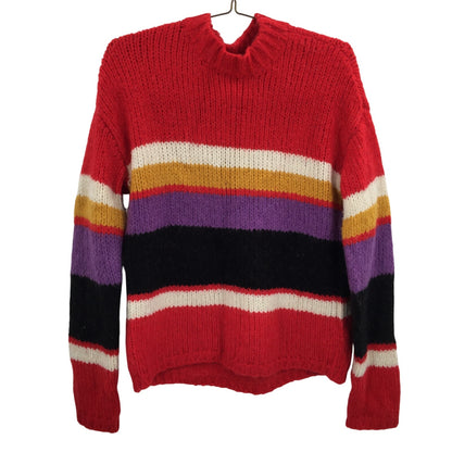 Sanctuary Party Stripe Over the Pullover Sweater Long Sleeve Rainbow Red Small