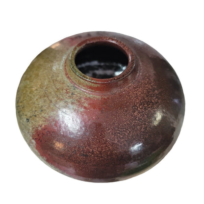 Signed Japanese vase muted brown black Roku Art Pottery handmade Earthtones 6"