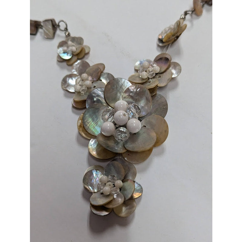 vintage Shelf and beads Flower Necklace STATEMENT Cascading Bouquet beachcomber