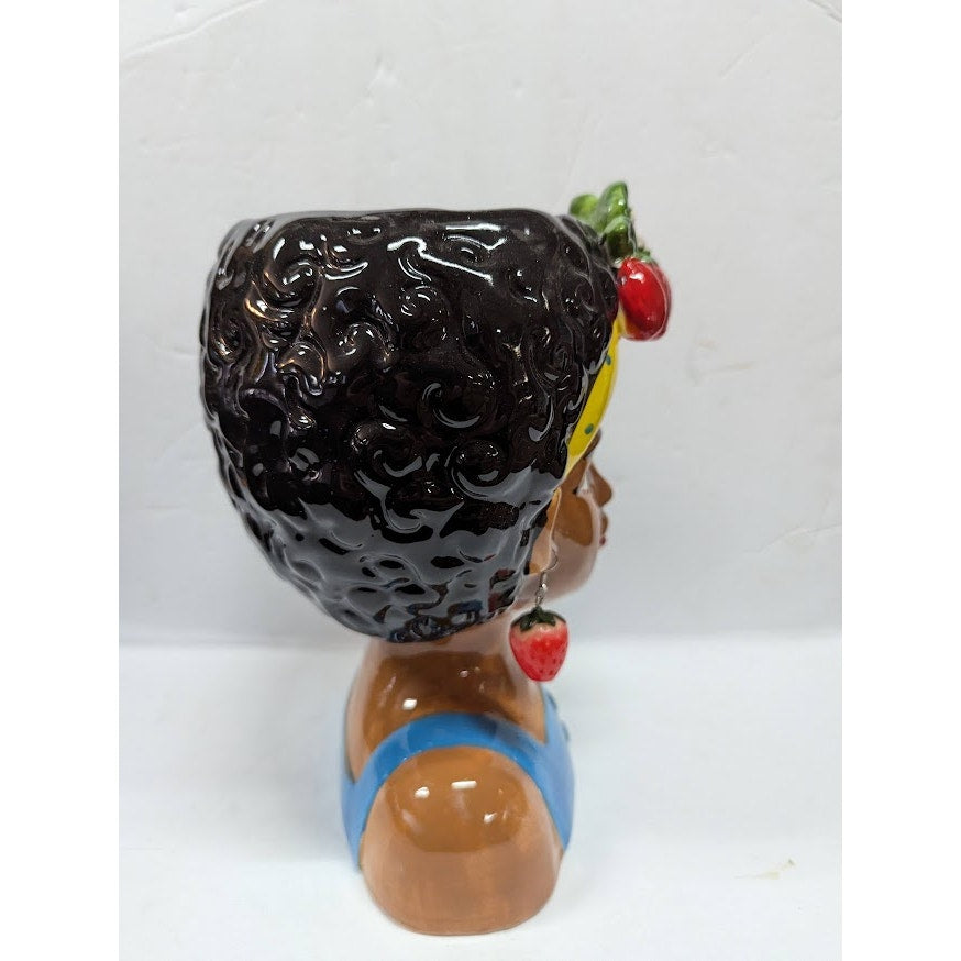 Large Ceramic Fruit lady headvase planter Multi 9" tall Strawberry Island Girl
