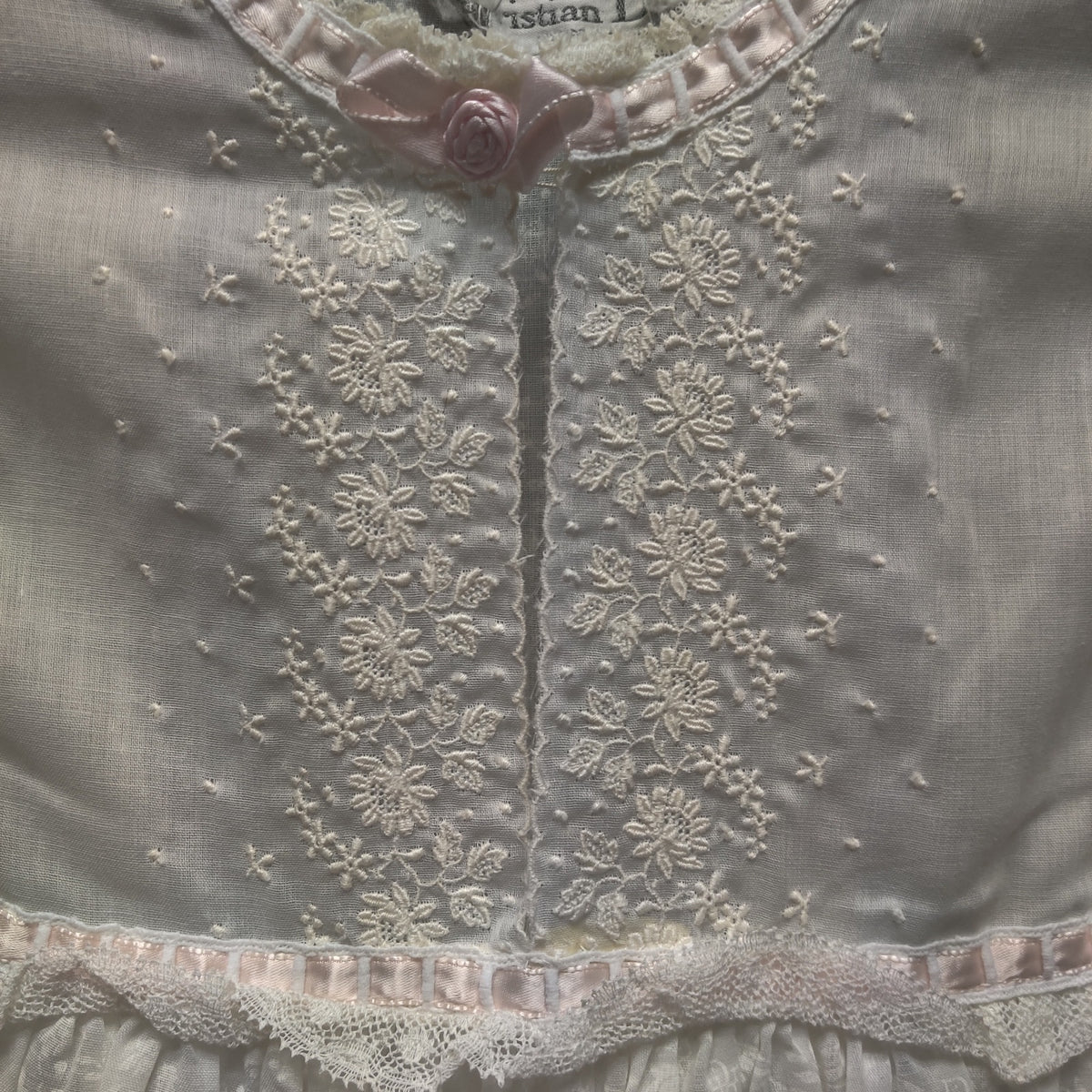 Vintage Christian Dior Blue Cotton Blend Eyelet Nightgown Small Luxury Boudoir