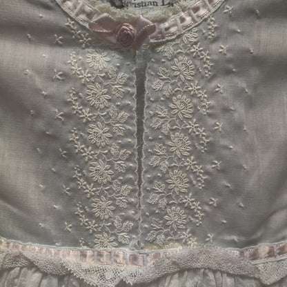Vintage Christian Dior Blue Cotton Blend Eyelet Nightgown Small Luxury Boudoir