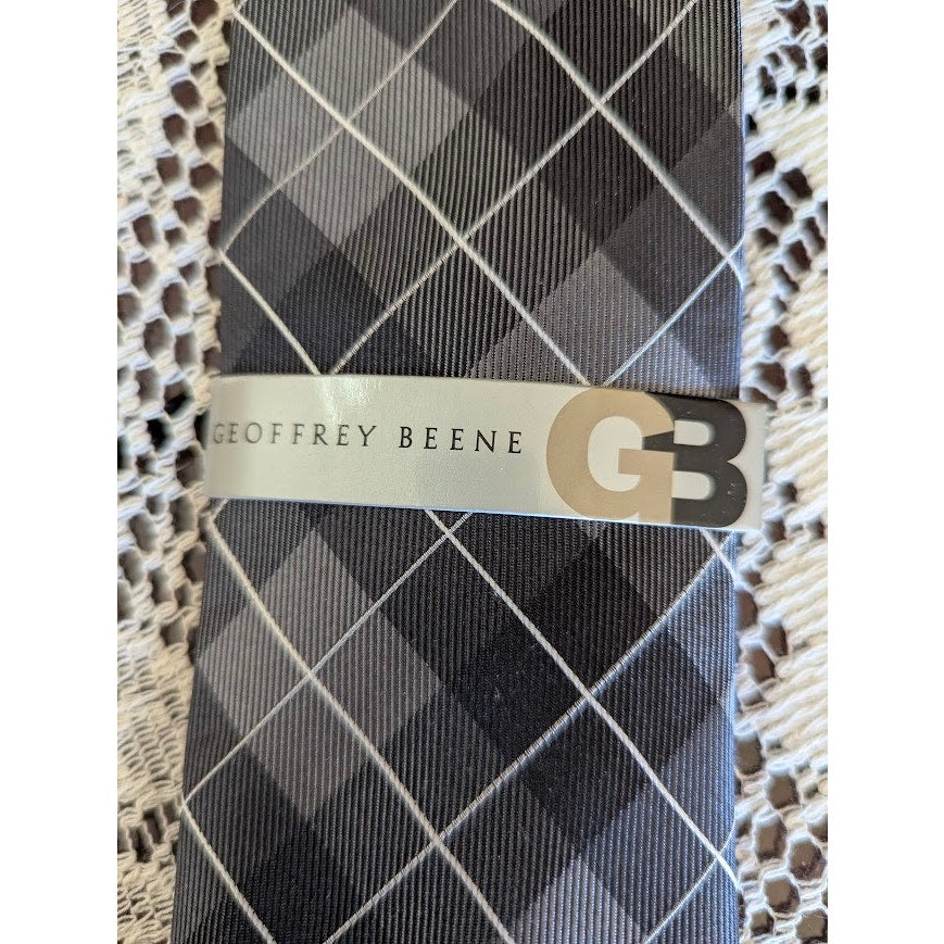 Geoffrey Beene Tie Grey Black Plaid Silk NWT Corpcore Modern Business