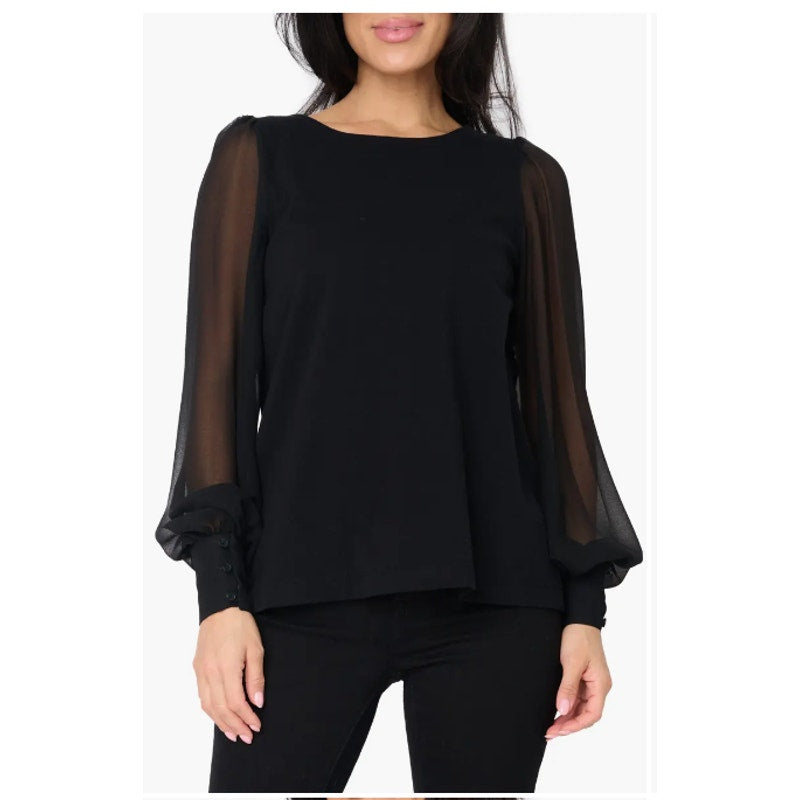 GIBSONLOOK new Black Long Sheer Sleeve Bateau Neck Career MEDIUM TOP blouse