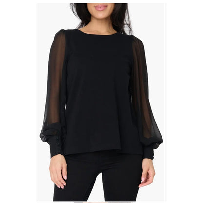 GIBSONLOOK new Black Long Sheer Sleeve Bateau Neck Career MEDIUM TOP blouse