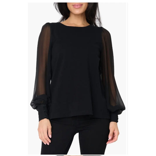 GIBSONLOOK new Black Long Sheer Sleeve Bateau Neck Career MEDIUM TOP blouse