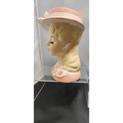 Vintage Rubens Pink Floral Lady Headvase Mid Century Kitsch Retro Collectibles!!