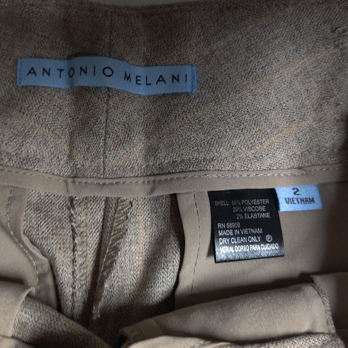 Antonio Melani Pleated Trousers NWT 2 High Waist Wide Leg Tan Pinstripe Pants
