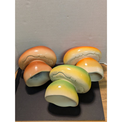 3 Mushroom planters bowls VINTAGE C.A.P. 1977 Brown Green Orange