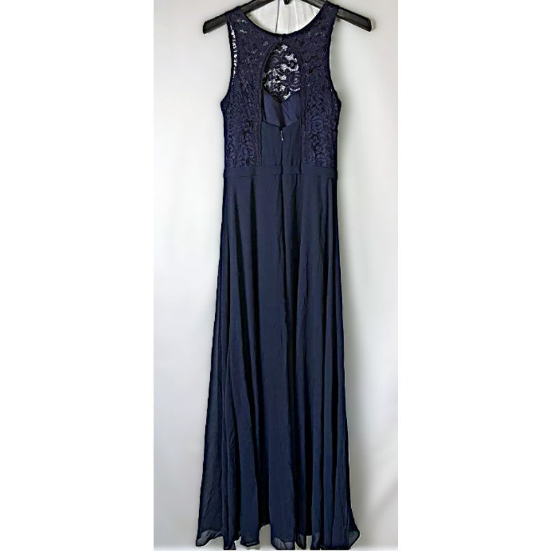 NWT Bill Levkoff Sweetheart Halter High Neck Open Back Formal Maxi Sz 6 in Navy