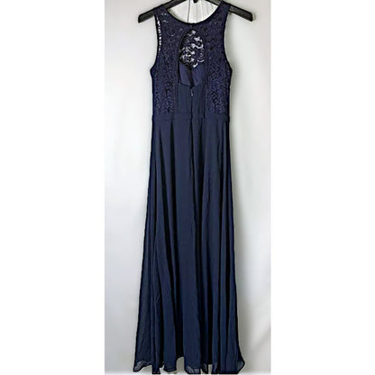 NWT Bill Levkoff Sweetheart Halter High Neck Open Back Formal Maxi Sz 6 in Navy