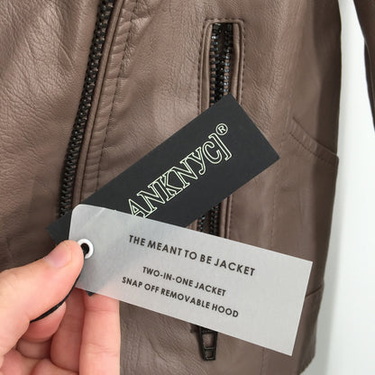 Blanknyc Meant Be Moto Jacket with Removable Hood Long Sleeve Brown MEDIUM NEW
