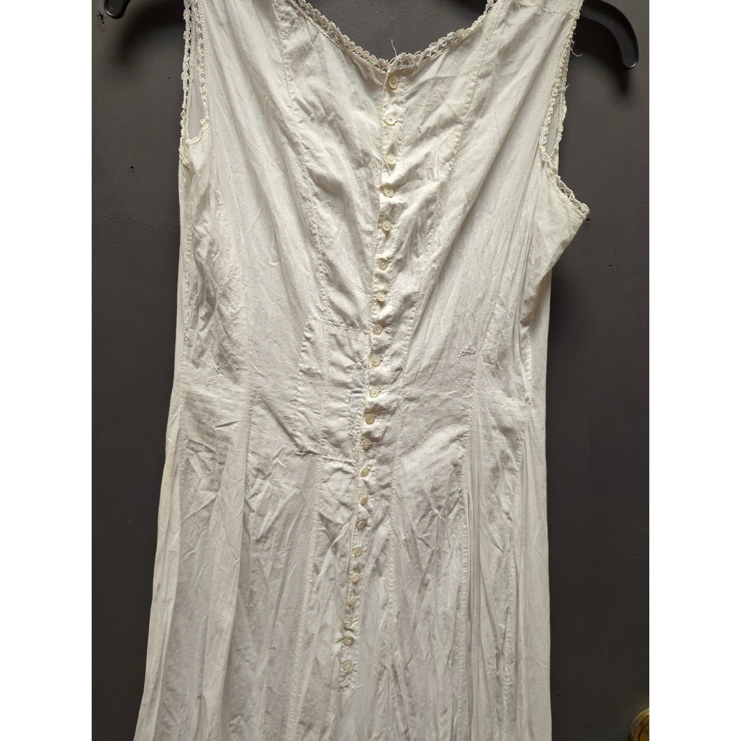 Antique Edwardian Era nightgown slip dress tea gown White cotton sleeveless