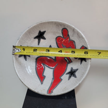 Art pottery female nude red surrounded by stars signed MAB wall decor bowl red