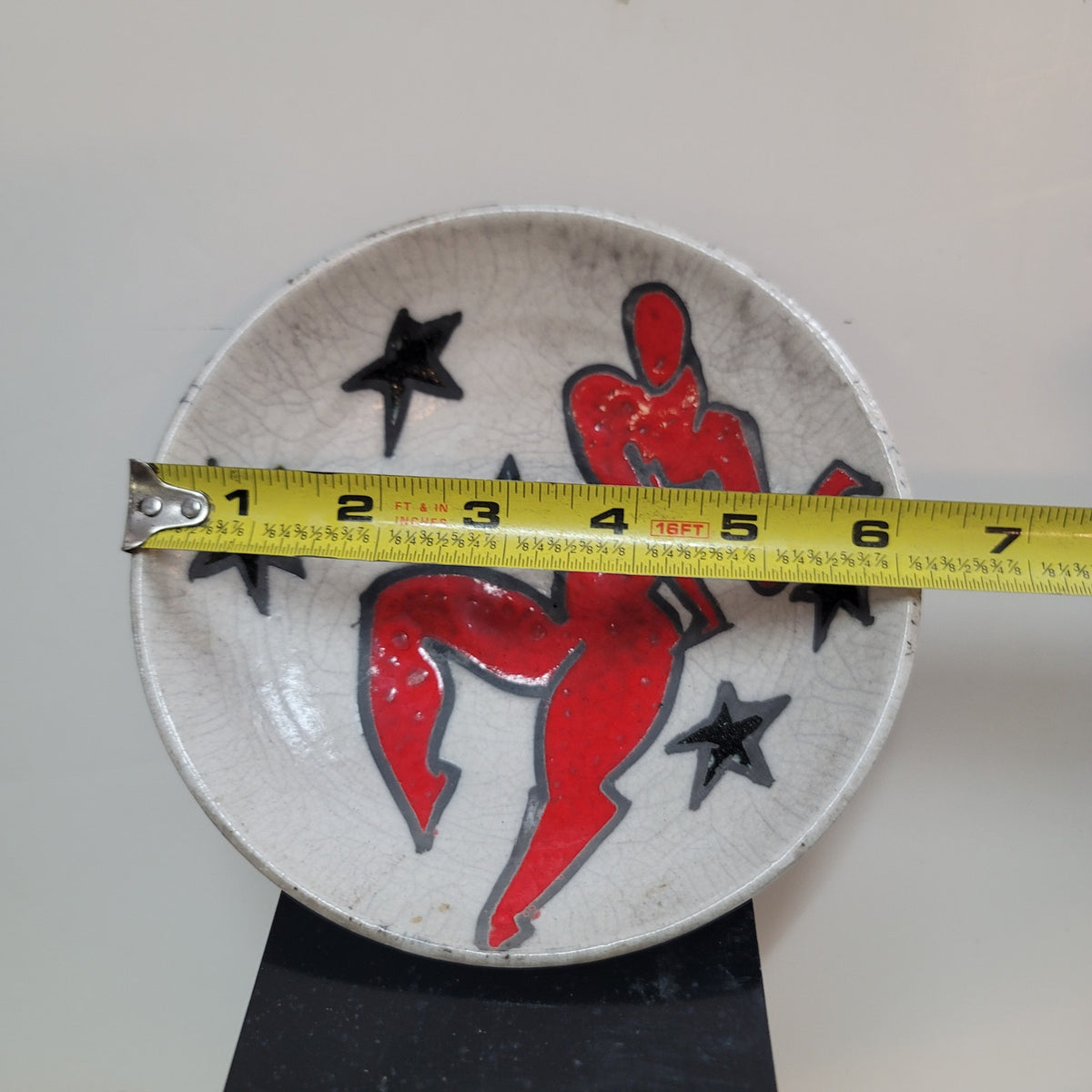 Art pottery female nude red surrounded by stars signed MAB wall decor bowl red