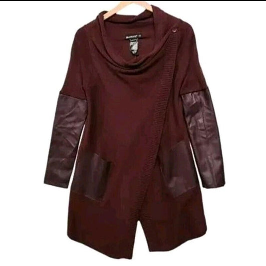BlankNYC Fairycore Asymmetrical Vegan Leather Cowl Open Cardigan SMALL Oxblood