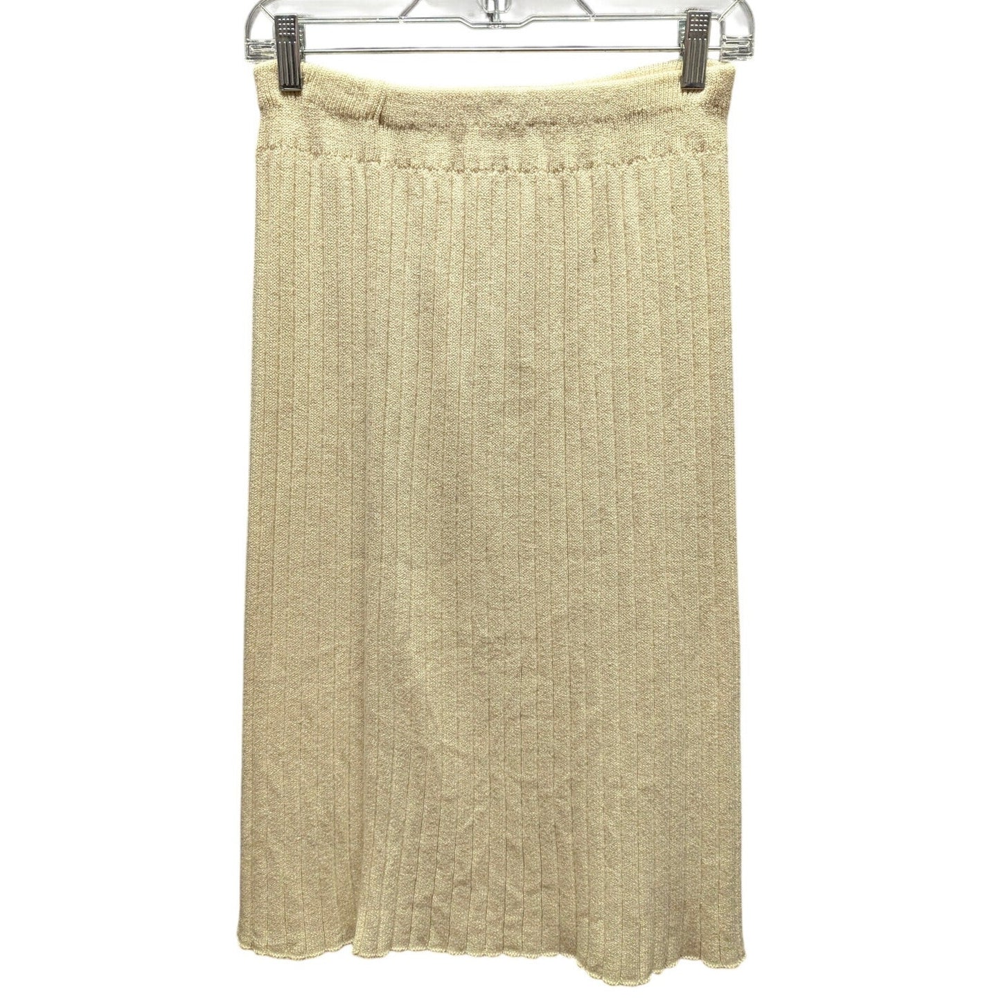 Vintage Cream Ribbed Knit Midi Pencil Skirt 10 Coastal Grandmother Minimalist