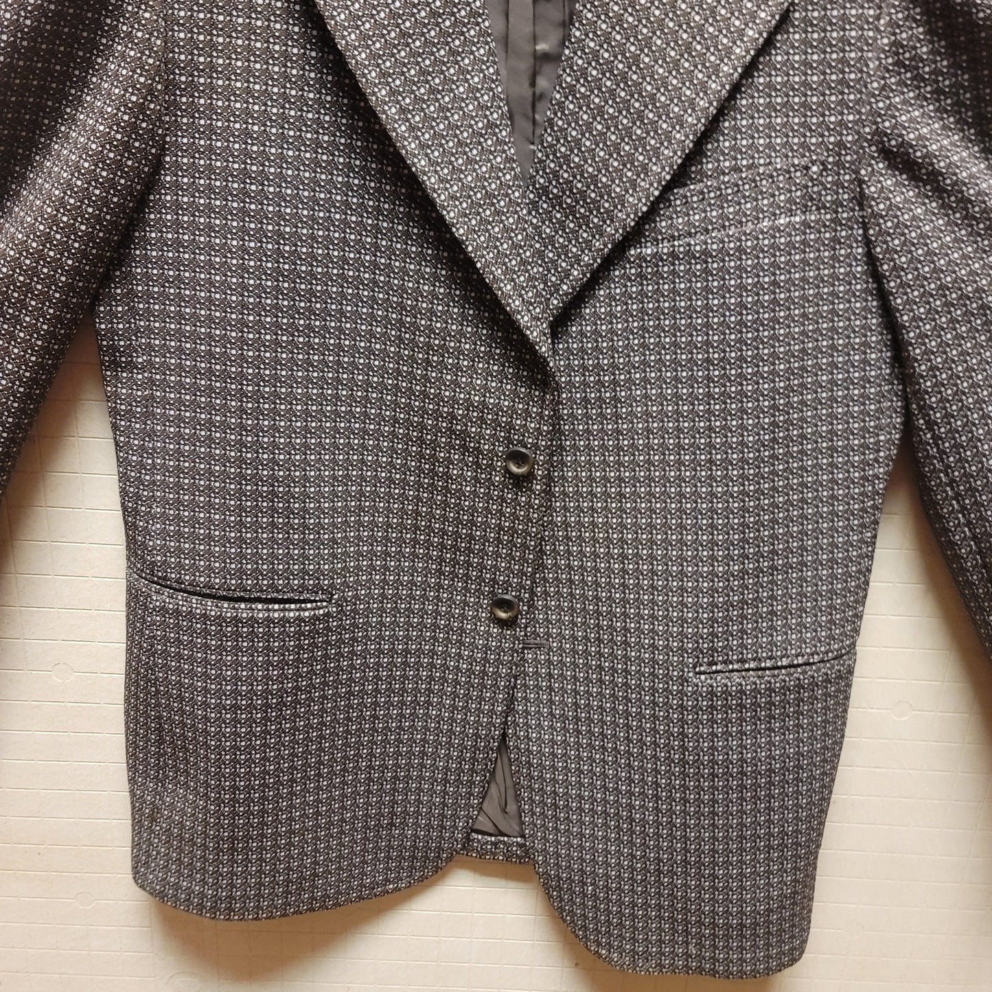 La Mar Mens polyester vintage jacket blazer coat brown blue 1970s Large 2 button