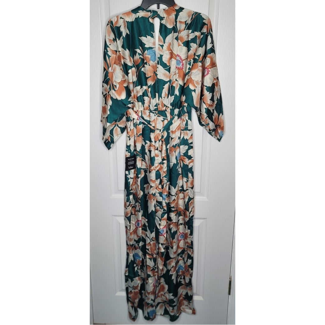 From Sunrise Teal Floral Print Wide-Leg Jumpsuit Lulus New Medium 3/4 Sleeve