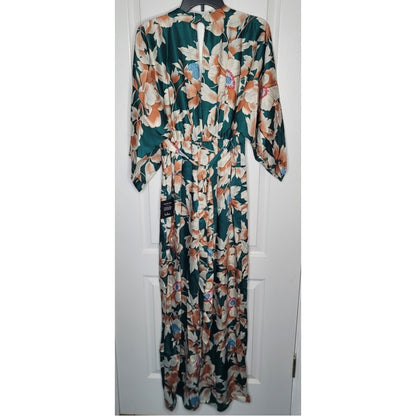 From Sunrise Teal Floral Print Wide-Leg Jumpsuit Lulus New Medium 3/4 Sleeve