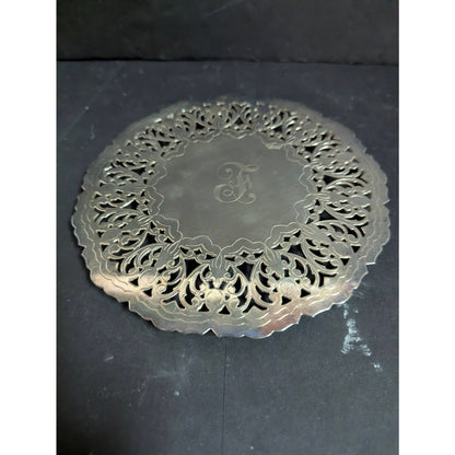 Vintage Silverplate Monogram F Pierced Filigree Denmark Trivet