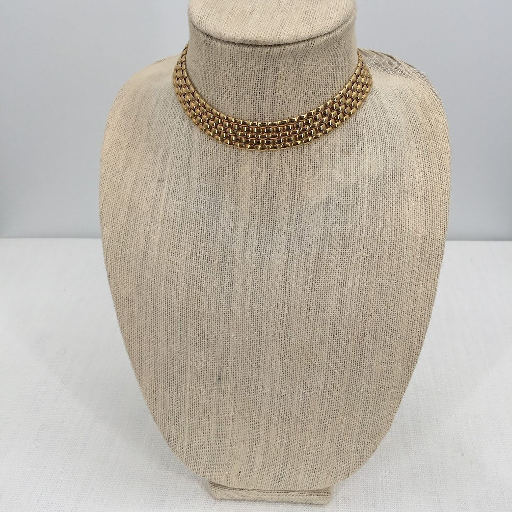 Vintage Fashion Necklace Choker collar DOM goldtone Reticulated Bendable CHUNKY