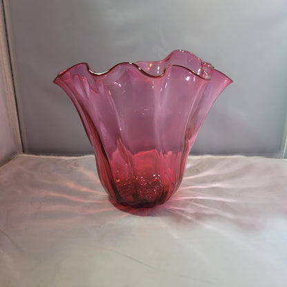 Handblown Art Vase Glass Rob O'Dell 2007 Soffi Studio Pink ruffle top tapered