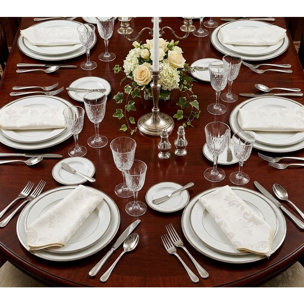 Vintage Fashion Industries White Jacquard Damask Napkins Set of 6 Floral 17"