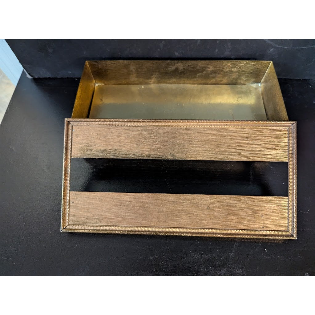 Vintage tissue box holder vanity metal Gold textured bathroom