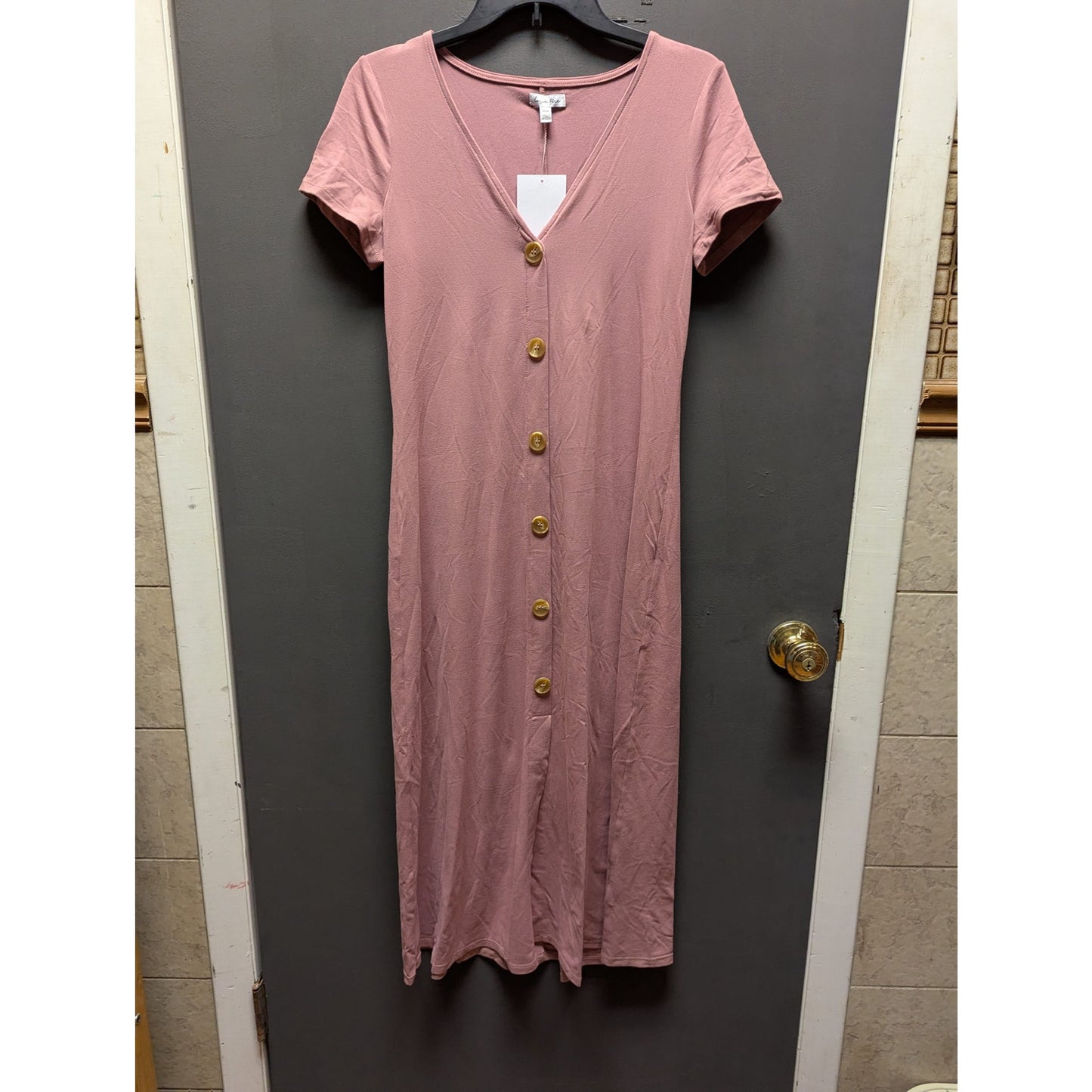 Love Fire Mauve Ribbed Button-Down Midi Dress Casual Airy Travel Summer