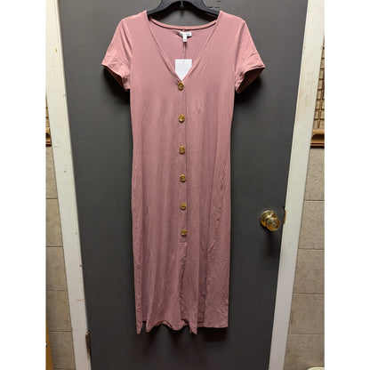 Love Fire Mauve Ribbed Button-Down Midi Dress Casual Airy Travel Summer