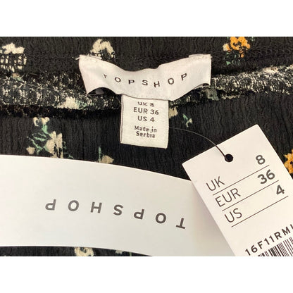 Topshop Boho Preppy Slim Fit Flare Leg Pants Sz 4 US in Black Ditzy Floral NWT