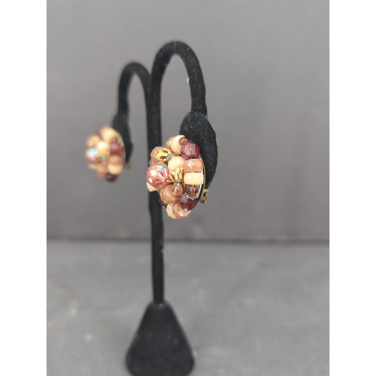 Vintage Faux Pearl Rhinestone Cluster Clip On Earrings W Germany Retro Glam
