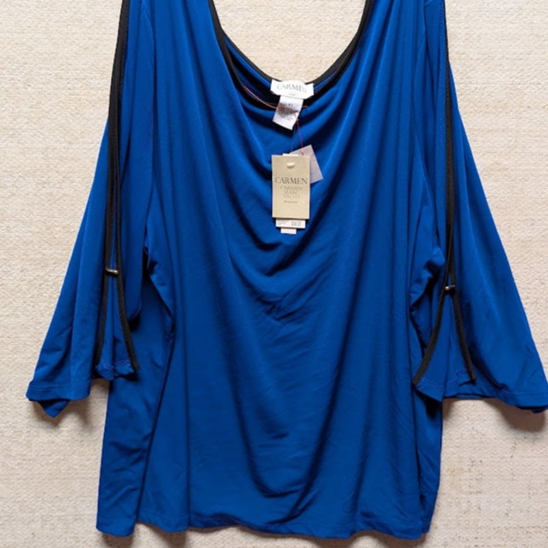 NWT Carmen Marc Valvo Cobalt Blue Blouse Open Sleeve Detail Plus size 3XL