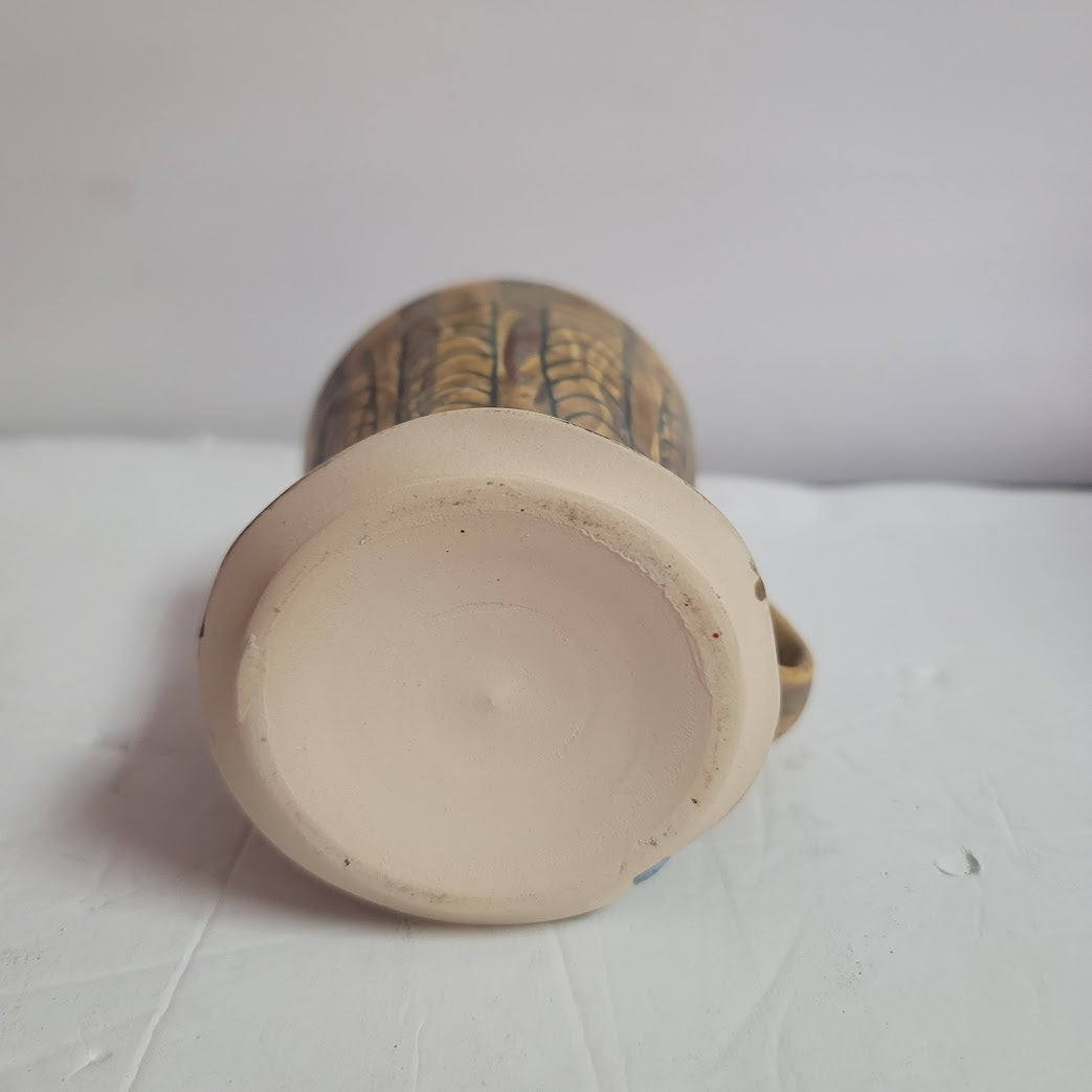 Handmade Brown whimsical coffee mug Clay encised art pottery organic