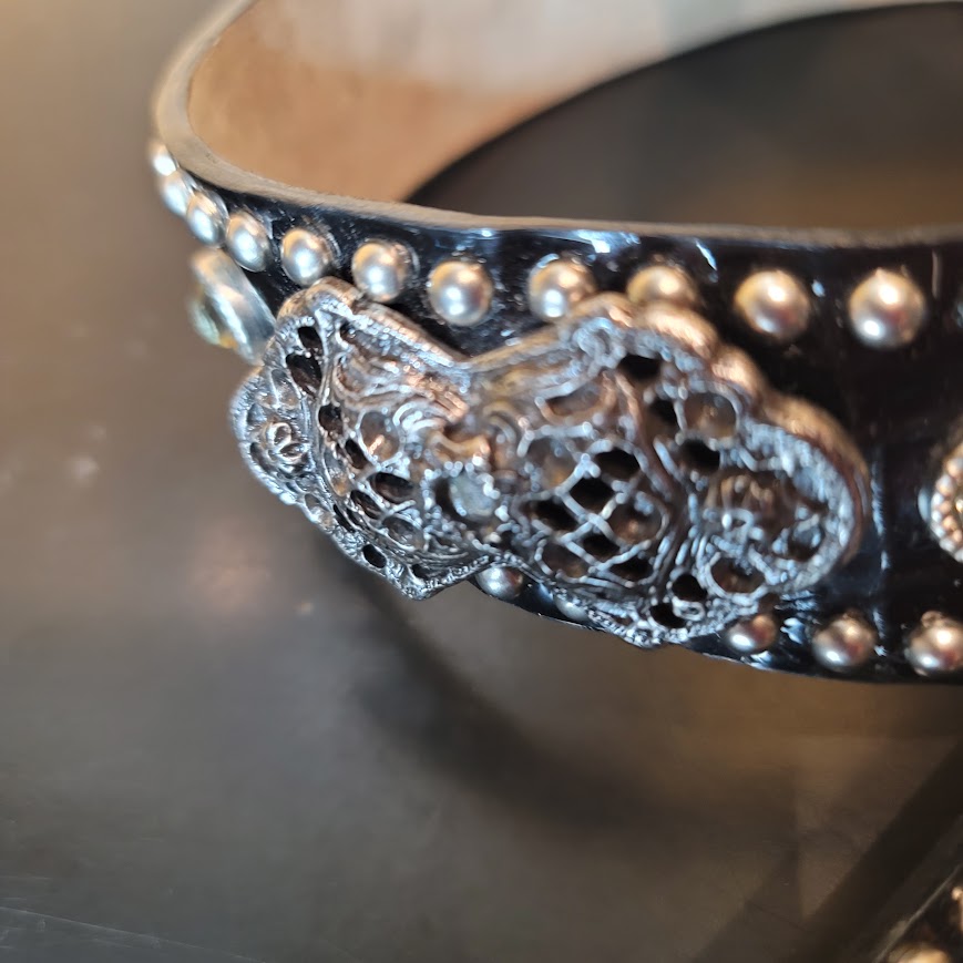 LeatherRock Genuine Leather Black Belt Silver Buckle Large 36 Studded Cross