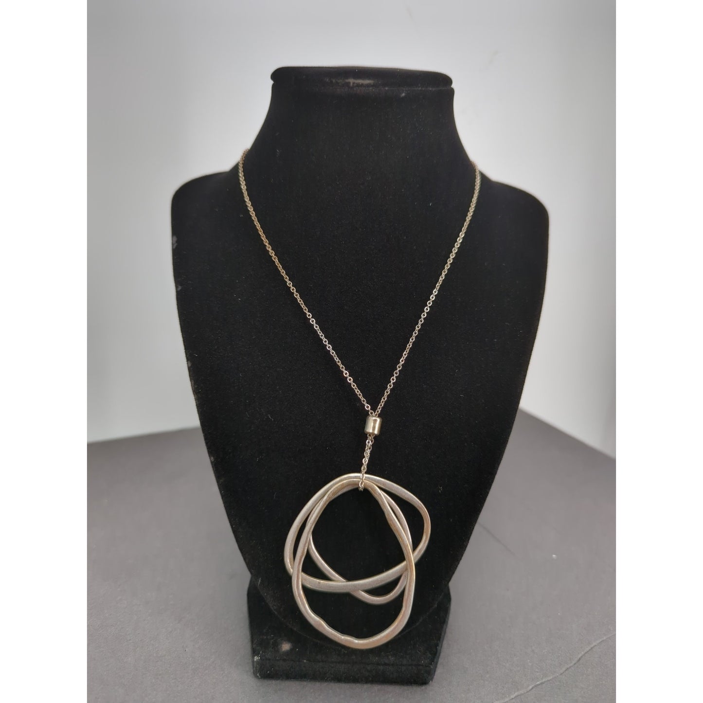 Vintage Interlocking Hoops Necklace Long Pendant Modernist Organic sculpture