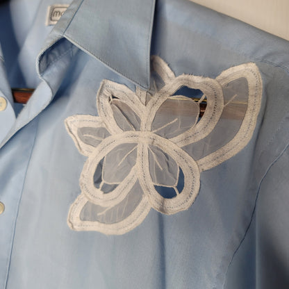Marquis 14.5 blouse Baby Blue White Applique Flowers Small Cowboy